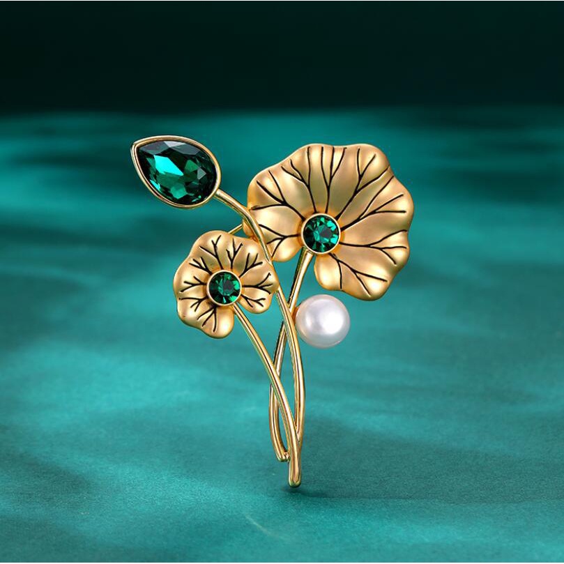 Ghim Cài Áo Hình Lá Sen Phong Cách Retro Thời Trang Cao Cấp Cho Nữ