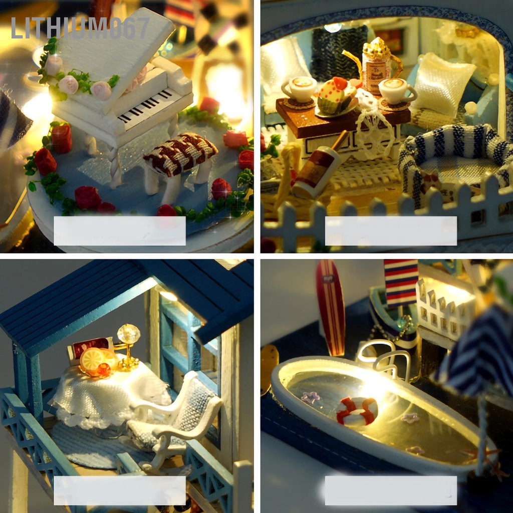 Lithium067 DIY Cottage Lắp ráp Thú vị Chất liệu vải Gỗ Đồ thu nhỏ trang trí hấp dẫn Bộ nhà búp bê