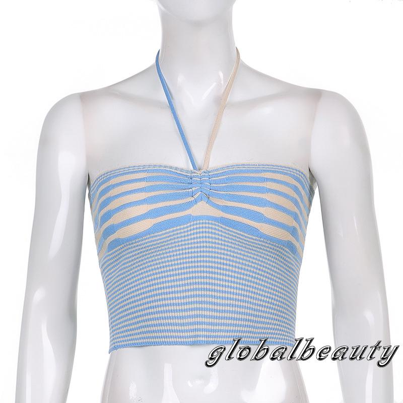 Áo Tank Top Hai Dây Dệt Kim Mỏng Họa Tiết Kẻ Sọc Một Kích Cỡ Thời Trang Mùa Hè Cho Nữ