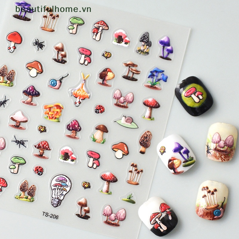 Miếng Dán Trang Trí Móng Tay 5D Hình Nấm Nhiều Màu Sắc
