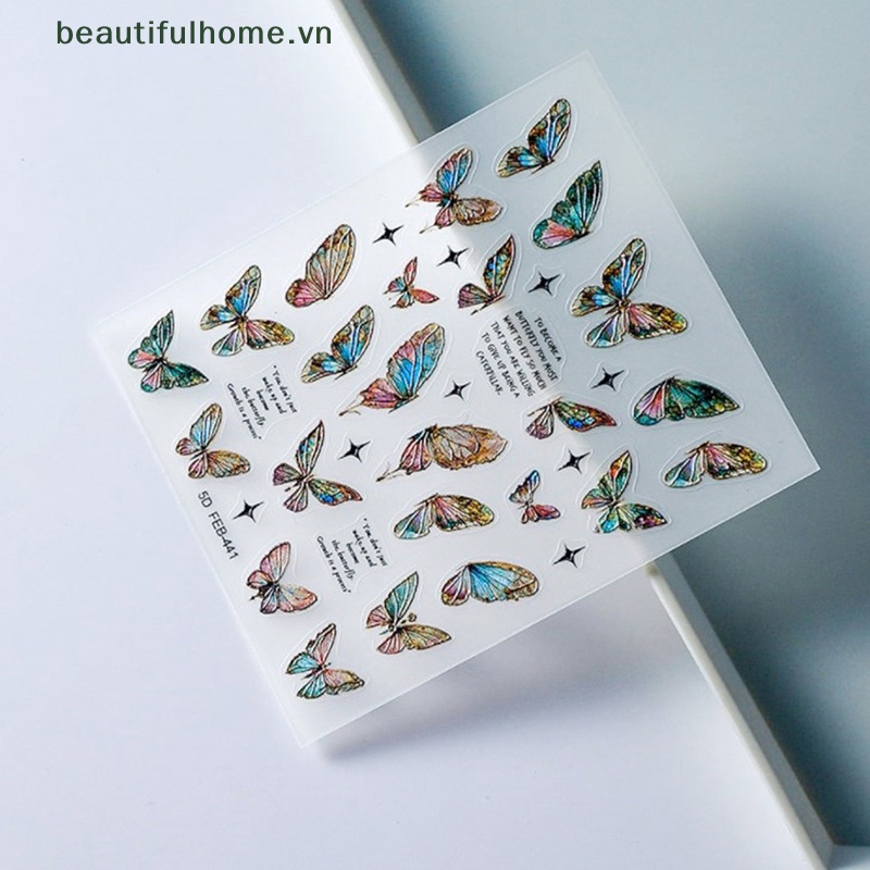 1 Tờ Sticker Dán Móng Tay Hình Bướm Màu Gradient 5D