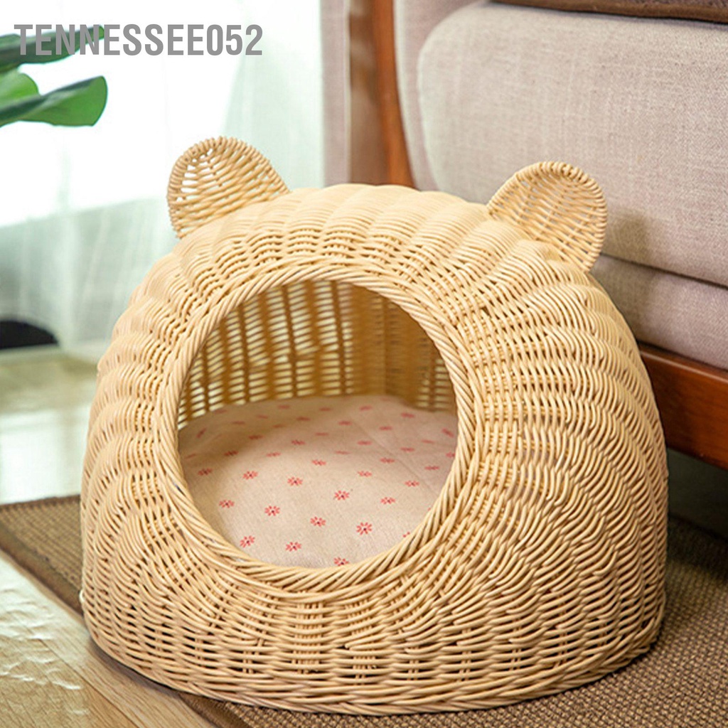 [Hàng Sẵn] Nhà ổ mèo nằm mùa hè tai thỏ dễ thương đan mây thủ công chống thấm nước thoáng khí【Tennessee052】