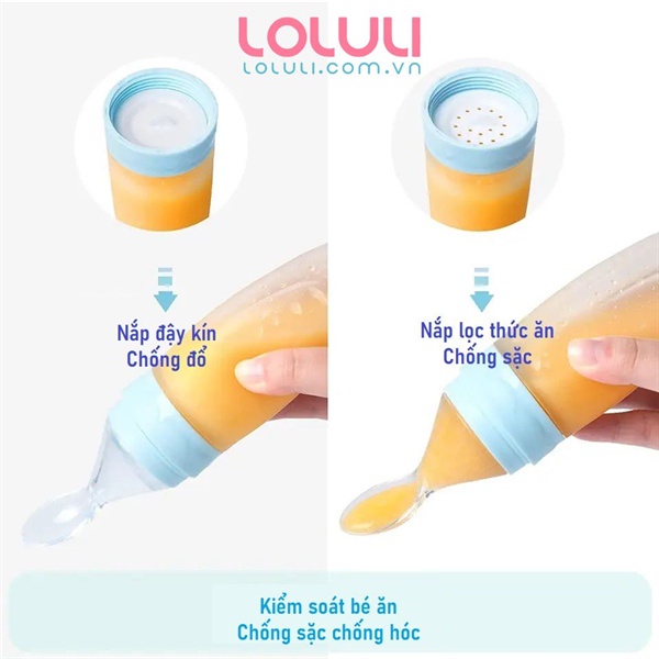 Bình muỗng ăn dặm Loluli nhựa PP và silicon 100ml cho bé ăn dặm uống sữa