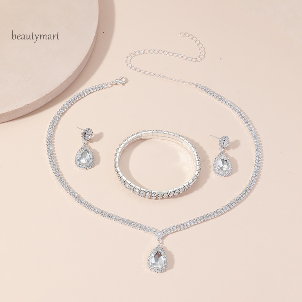 1 Set Vòng cổ + Bông Tai + Vòng Tay Đính Đá Hình Giọt Nước Không Gây Dị Ứng Cho Tuổi Teen