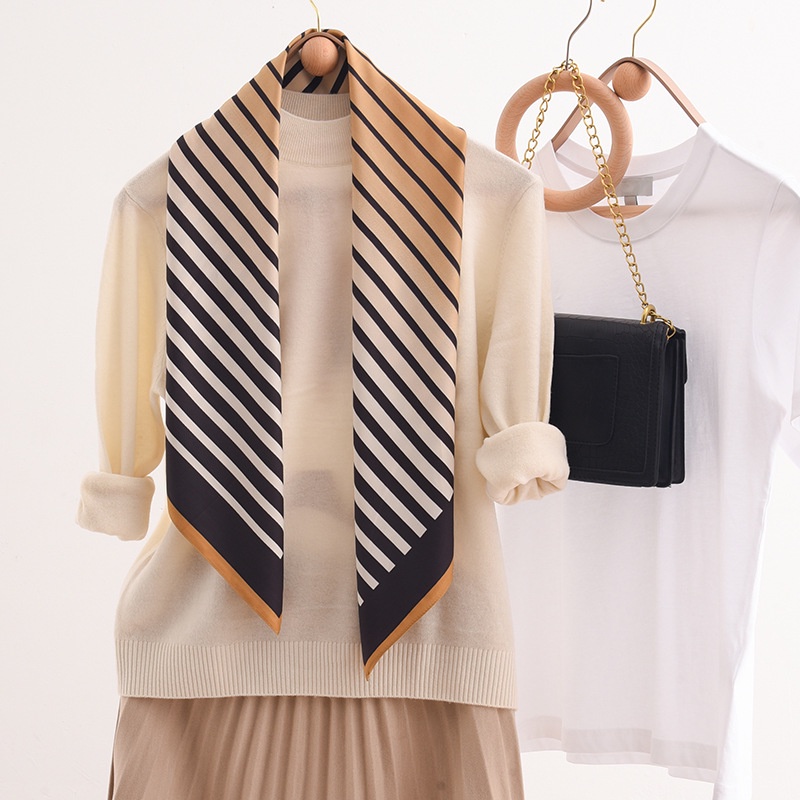 Khăn Choàng Cổ Hình Vuông 90 * 90CM Họa Tiết Kẻ Sọc Đơn Giản Phong Cách Hàn Quốc Thời Trang Cho Nữ