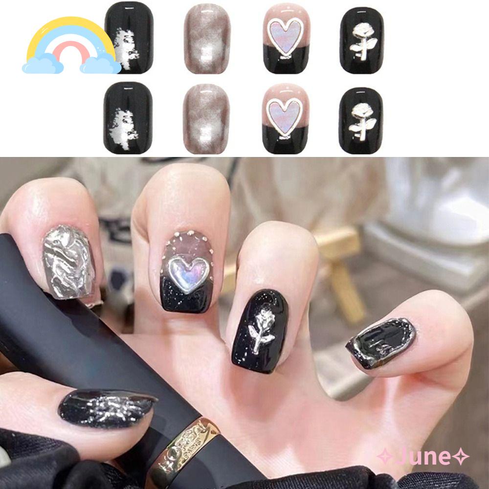 Bộ 24 Móng Tay Giả Hình Vuông Bằng Kim Loại Che Phủ Toàn Diện