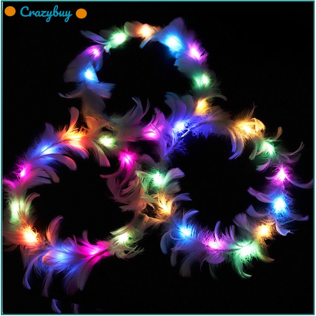 Cr Băng Đô Cài Tóc Hình Lông Vũ Có Đèn Led Phát Sáng Độc Đáo