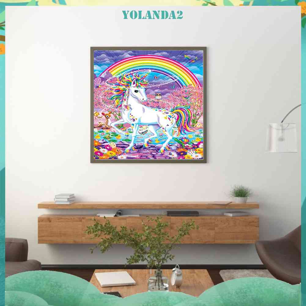 Tranh Đính Đá Kim Cương Toàn Bộ 5D DIY Hình Vẽ Kỳ Lân Cầu Vồng
