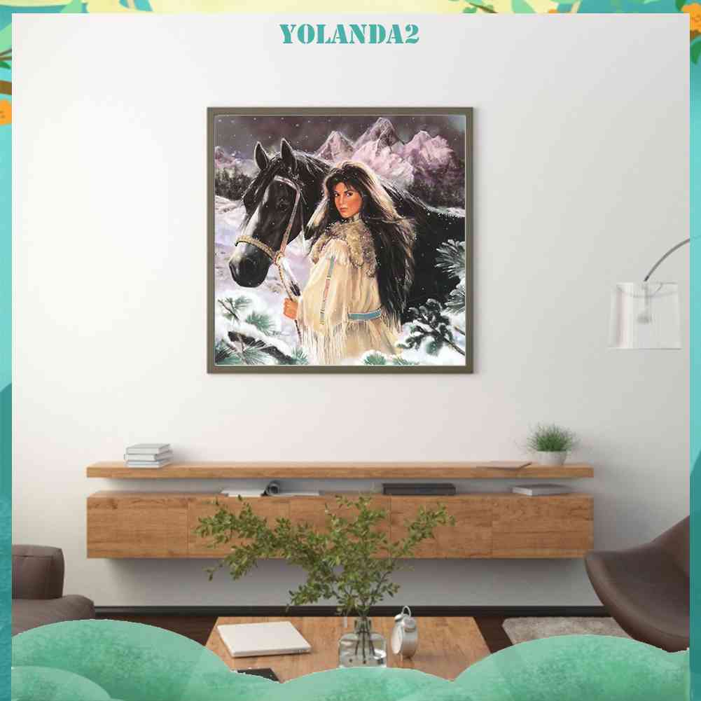 Bộ Tranh Đính Đá 5D Tự Làm Toàn Diện Họa Tiết Người Phụ Nữ Ngựa Độc Đáo