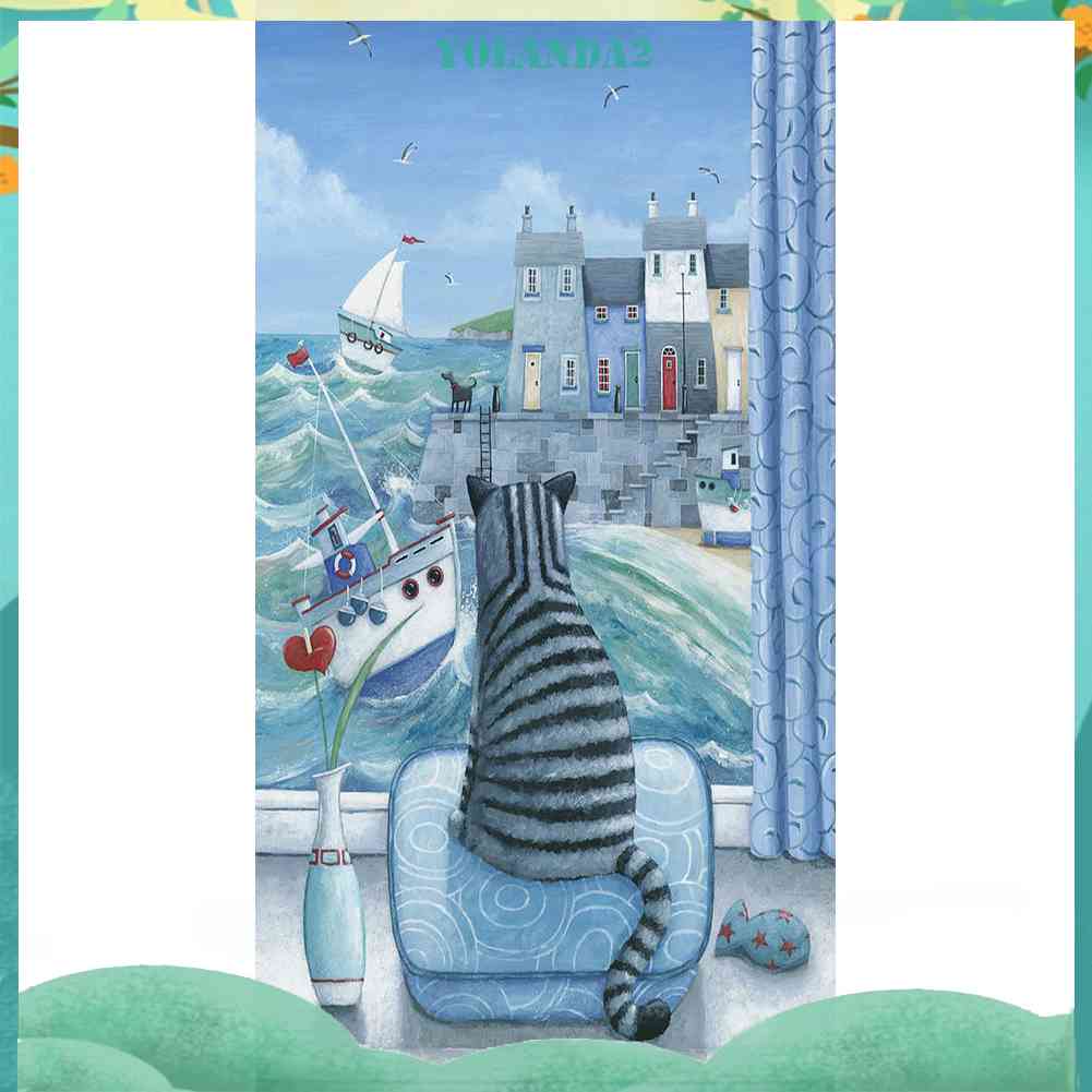 Bộ Tranh Đính Đá 5D Tự Làm Toàn Diện Hình Mèo Xem Sóng