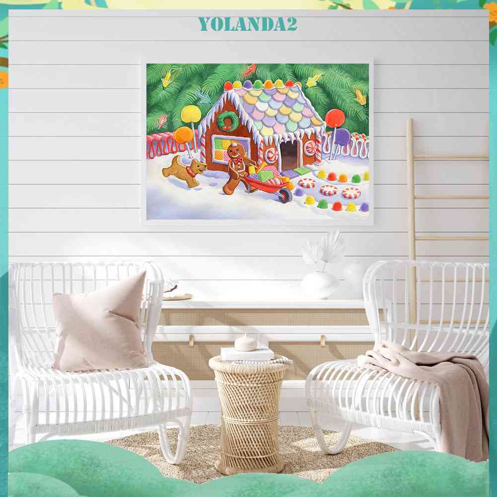 Tranh Đính Đá Kim Cương Toàn Bộ 5D DIY Hình Ngôi Nhà Kẹo Giáng Sinh