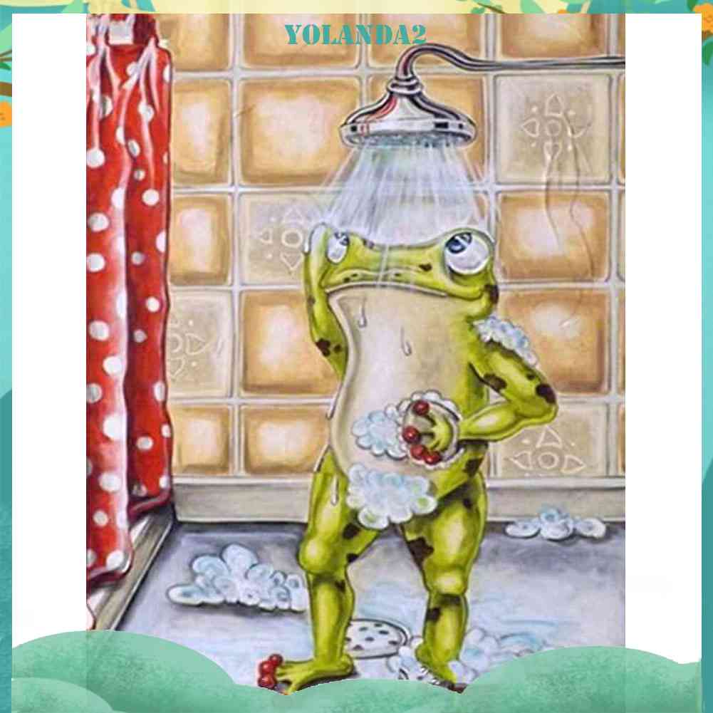 Bộ Tranh Đính Đá 5D Toàn Diện Họa Tiết Chú Ếch Đội Vòi Hoa Sen Độc Đáo DIY Dùng Trang Trí