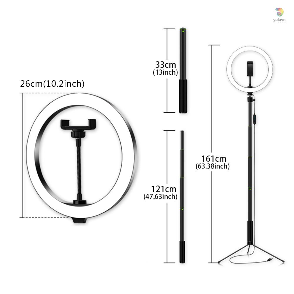 Vòng Đèn LED 26cm / 10.2 Inch 3200K-5600K Có Thể Điều Chỉnh Độ Sáng Với Giá Đỡ Điện Thoại / Gậy Selfie 120cm