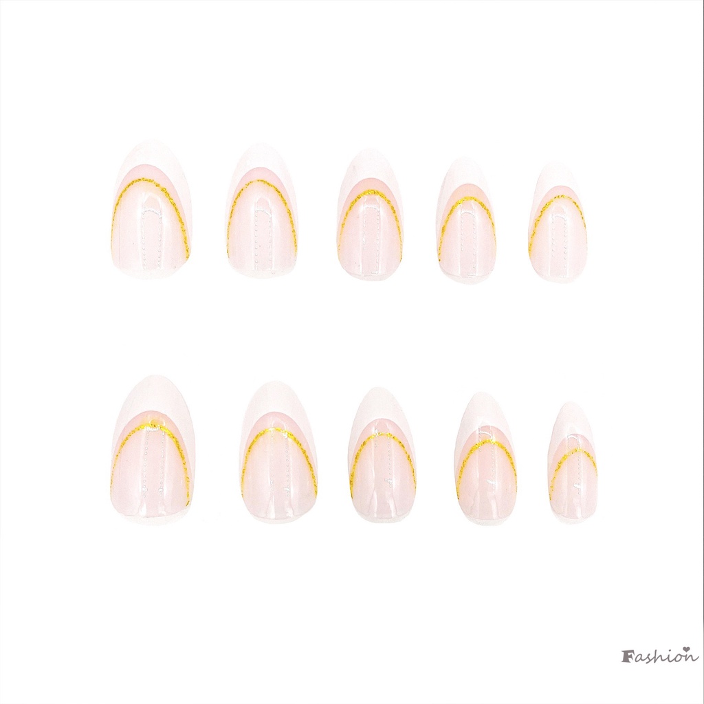 Bộ Móng Tay Giả Kèm Keo Dán Viền Trắng Lấp Lánh