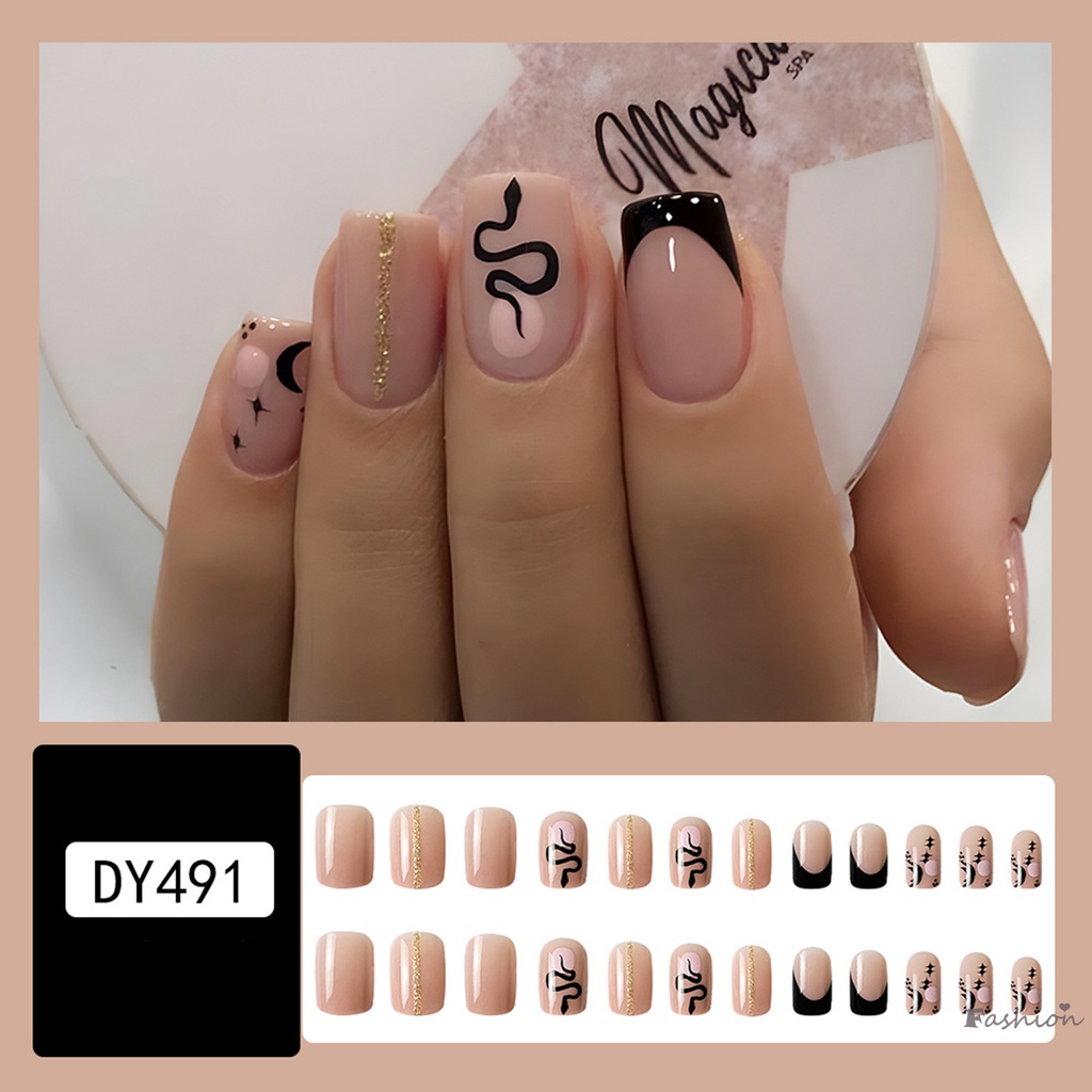 Móng Tay Giả Màu Hồng Họa Tiết Da Rắn Thoải Mái Phong Cách Phương Tây