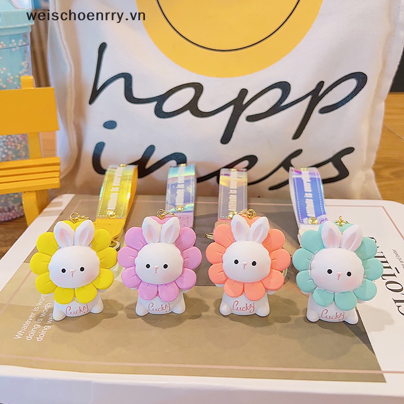 Móc Khóa Hình Thỏ Và Hoa Hướng Dương Dễ Thương