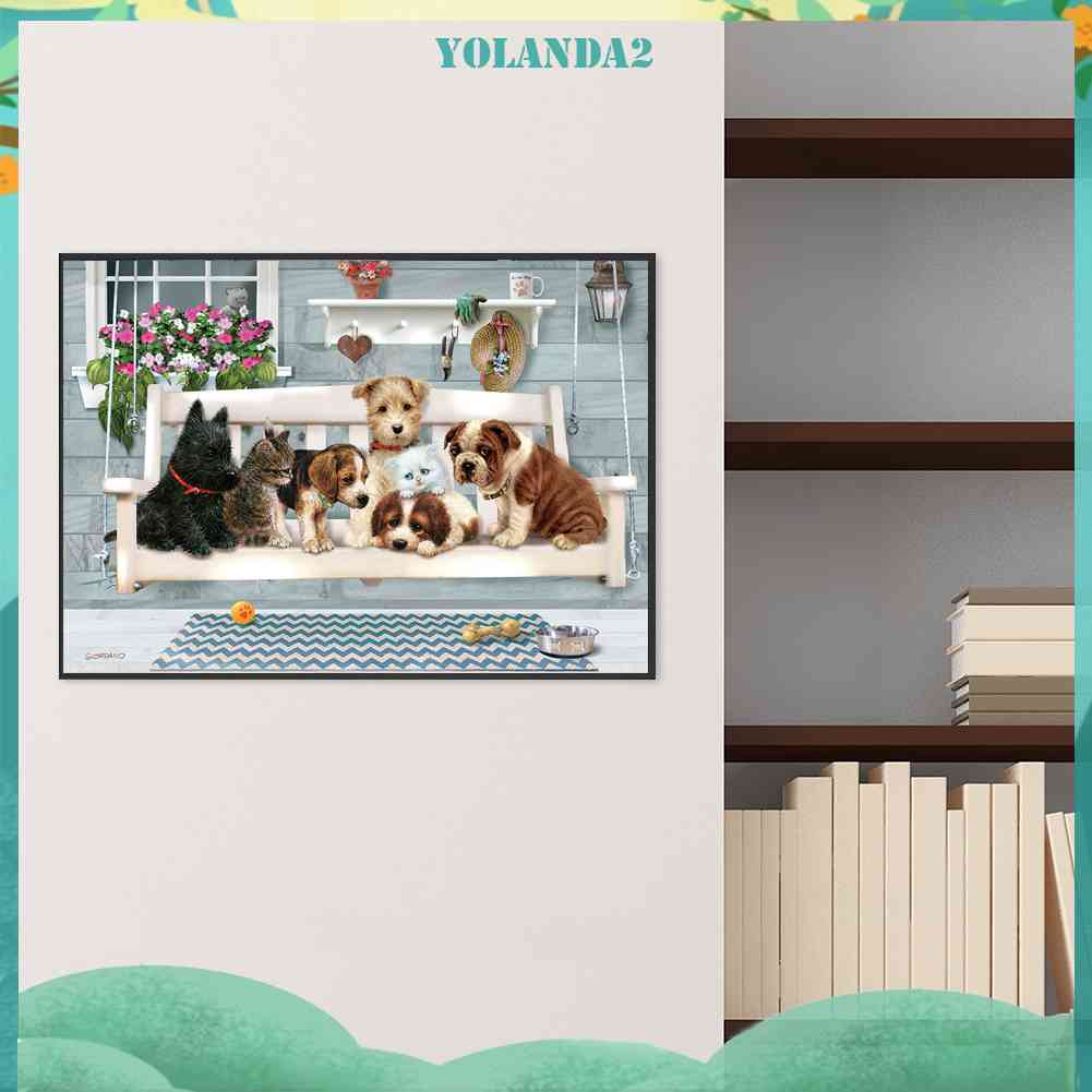 Tranh Đính Đá Kim Cương Toàn Bộ 5D DIY Hình Vẽ Chó Mèo