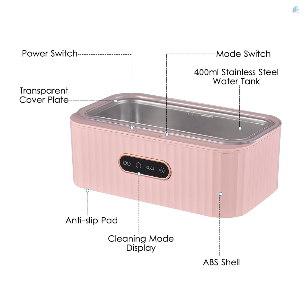 Máy Làm Sạch Trang Sức Siêu Âm Mini 400ml 45KHz 4 Chế Độ Hẹn Giờ