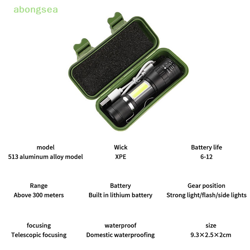 Đèn Pin LED Mini Bongsea Chống Thấm Nước Sạc USB Chất Lượng Cao