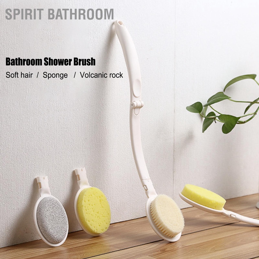 SPIRIT Bathroom Bàn chải tắm gấp 3‑in‑1 Soft Hair Sponge Shower Back Scrubber tẩy tế bào chết