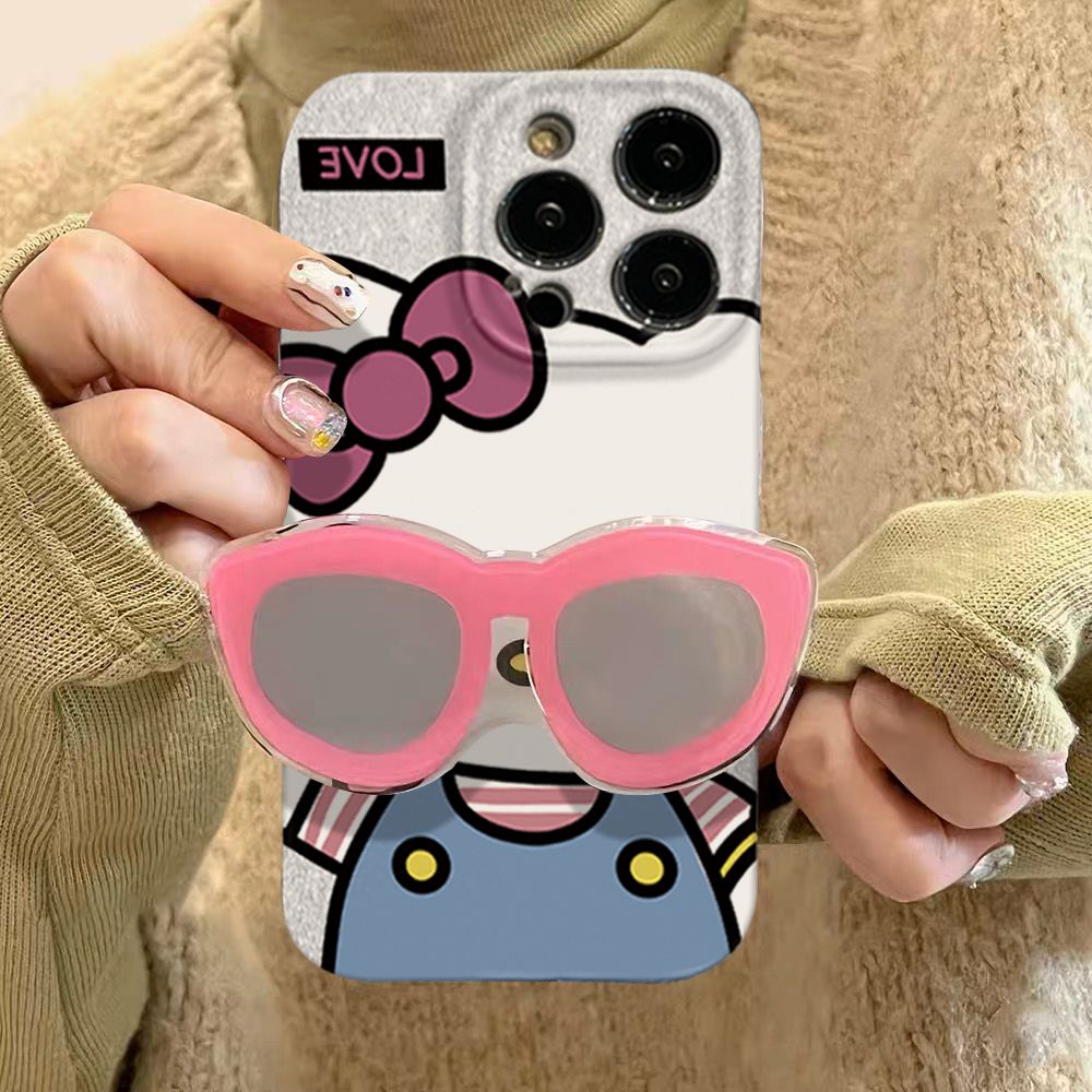 Ốp Điện Thoại Kèm Giá Đỡ Hình Mèo Kitty Dễ Thương Cho iPhone13 11 14Pro 4KX1 12XS Max