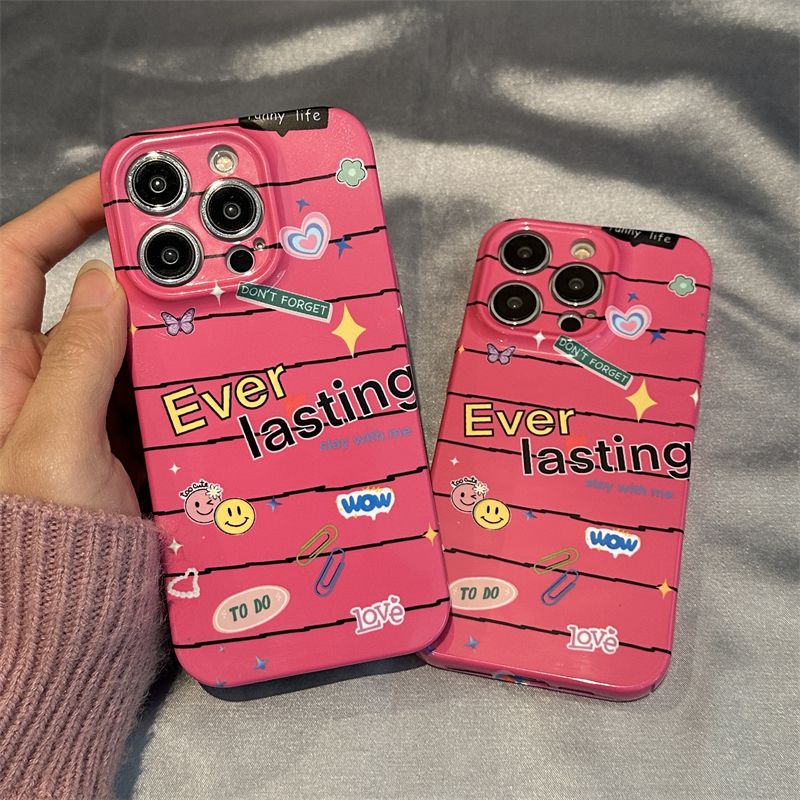 Ốp Điện Thoại Cứng In Chữ Tiếng Anh &amp; Mặt Cười Màu Đỏ Hồng Độc Đáo Thời Trang Cho Iphone 13 14pro max 7812iphone13