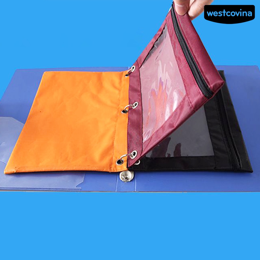 [COD]♪Túi Đựng Bút 3 Lỗ Bằng Vải Oxford Trong Suốt Có Khóa Kéo Tiện Dụng Cho Trường Học / Văn Phòng