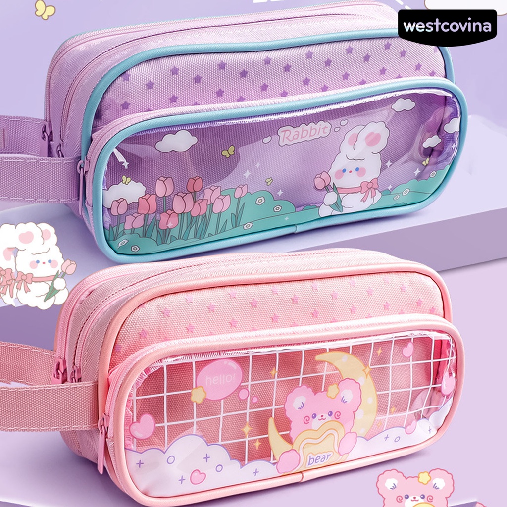 [COD]♪Túi Đựng Bút 3 Ngăn Bằng Vải Canvas Nhỏ Gọn Sức Chứa Lớn