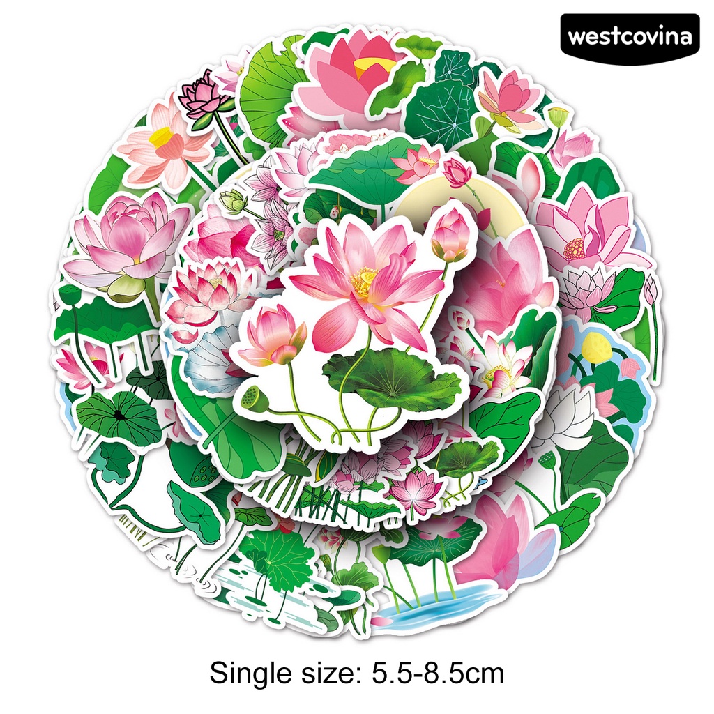 [COD]♪Bộ 50 Miếng Dán Trang Trí Sổ Tay / Điện Thoại / Laptop Hình Hoa Sen Xinh Xắn