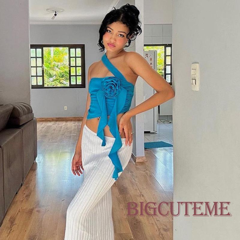 Áo Hai Dây Màu Trơn Họa Tiết Hoa 3D Thời Trang Mùa Hè Cho Nữ