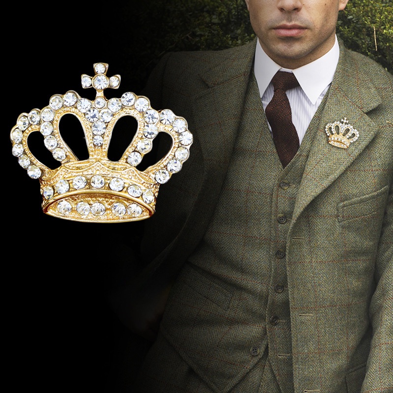 Ghim Cài Áo Hình Vương Miện Đính Đá Nhân Tạo Thời Trang Cho Nam