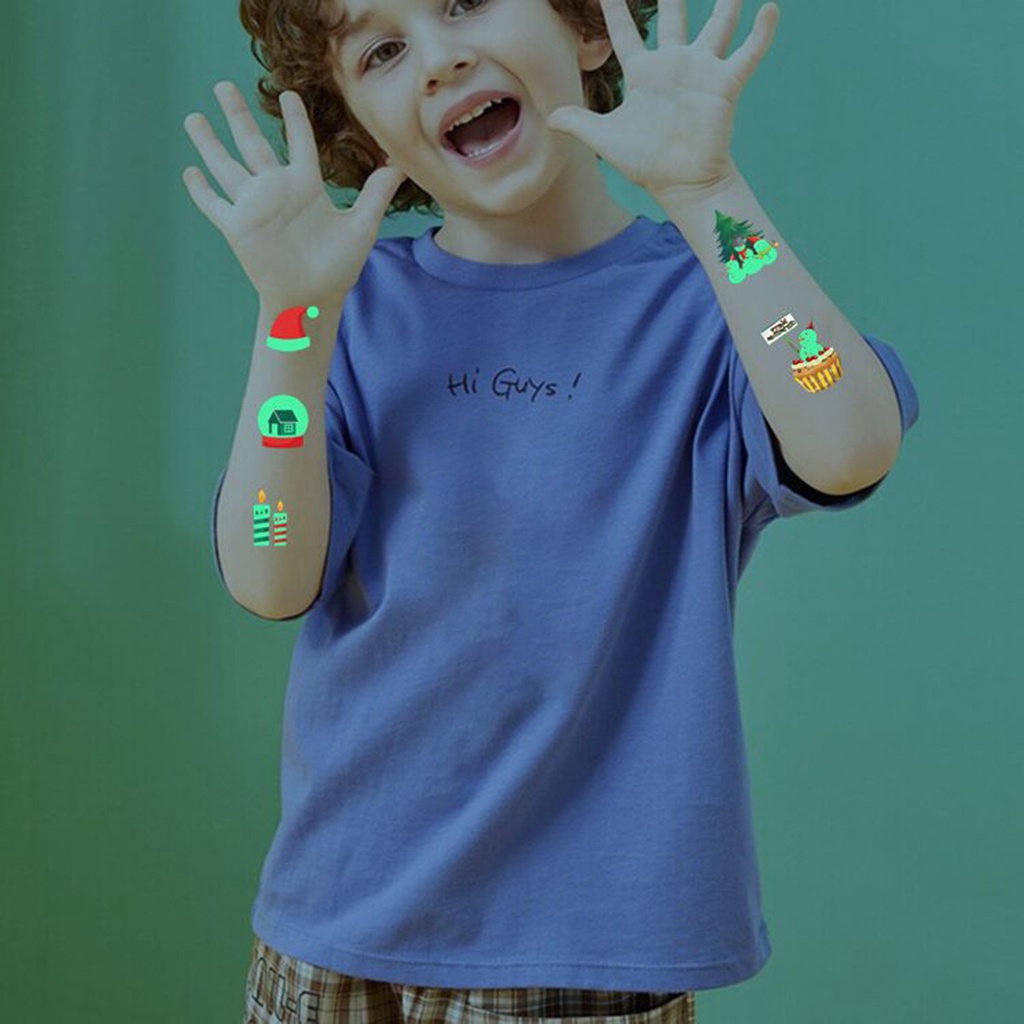 Set 10 Miếng Dán Hình Xăm Phát Quang Họa Tiết Giáng Sinh Dễ Thương Dành Cho Trẻ Em