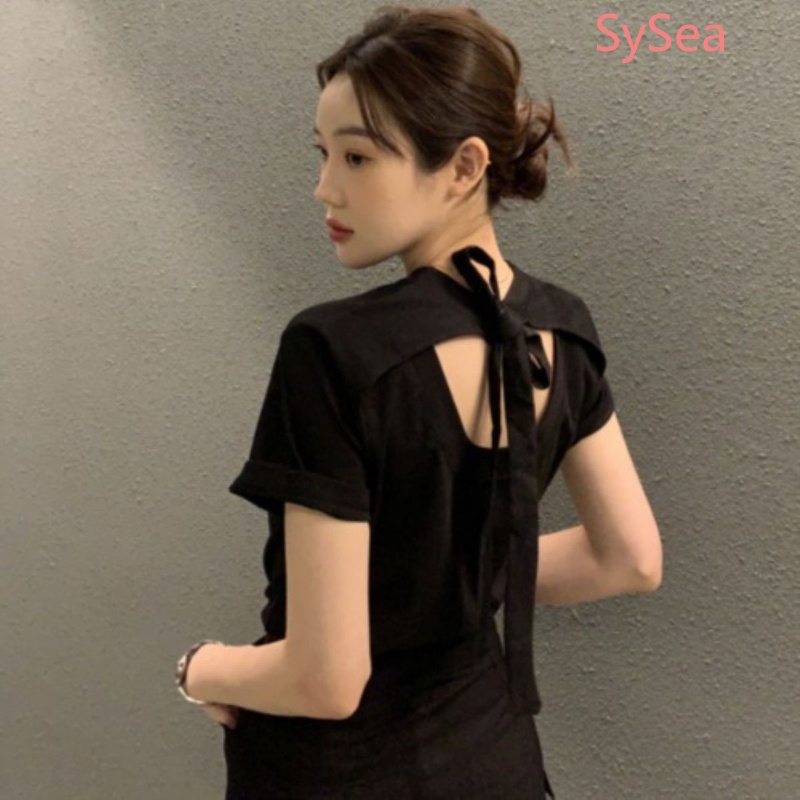 Áo Kiểu Tay Ngắn Hở Lưng Thắt Nơ Xinh Xắn Thời Trang Cho Nữ