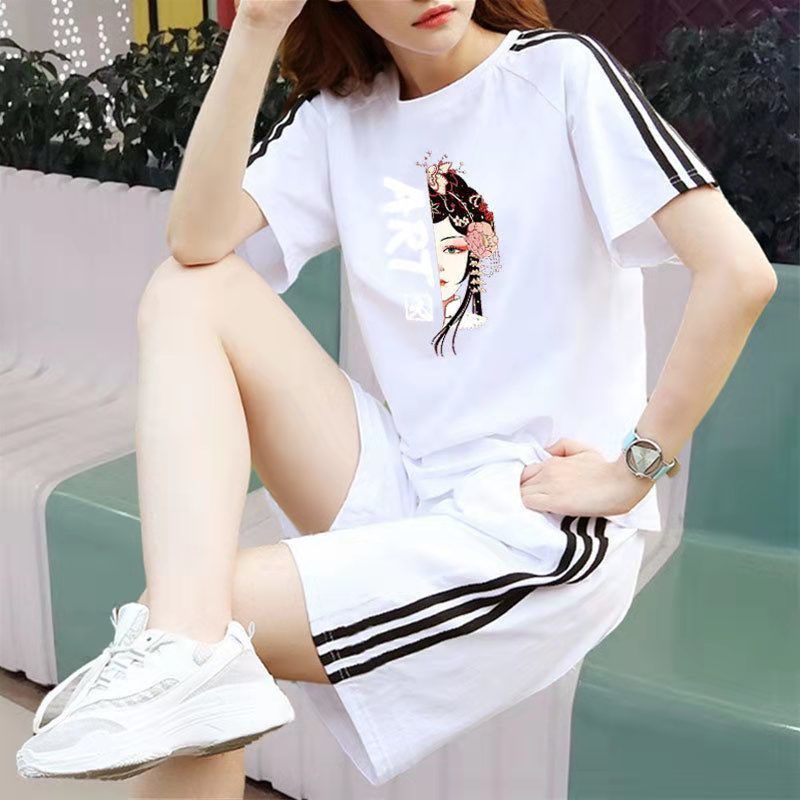 Set Đồ Thể Thao Mùa Hè 2023 Gồm Quần Short + Áo Tay Ngắn Dáng Rộng Bằng Cotton Phong Cách Mới Cho Nữ