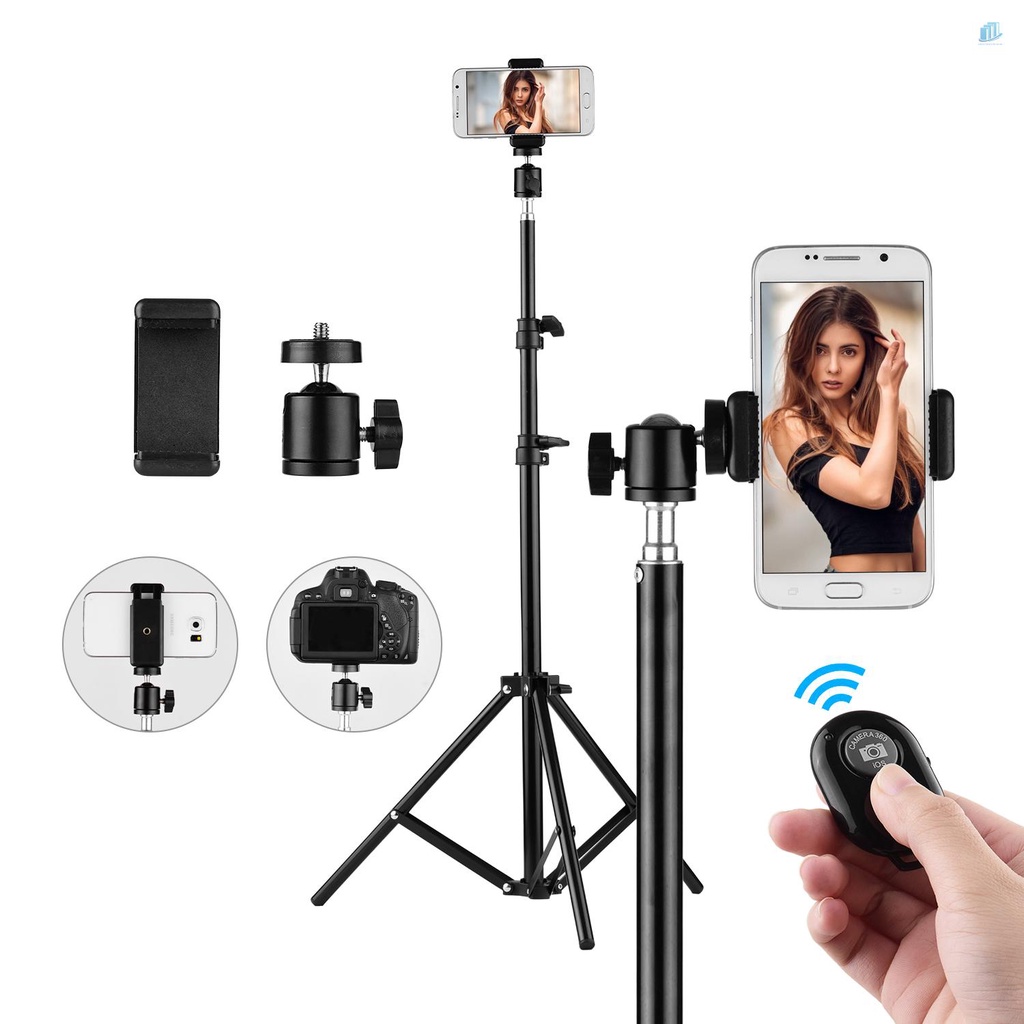 Giá Đỡ Ba Chân Bằng Hợp Kim Nhôm Có Thể Điều Chỉnh Độ Cao 190CM / Đầu Kẹp Điện Thoại / Đèn Flash Hỗ Trợ Chụp Ảnh