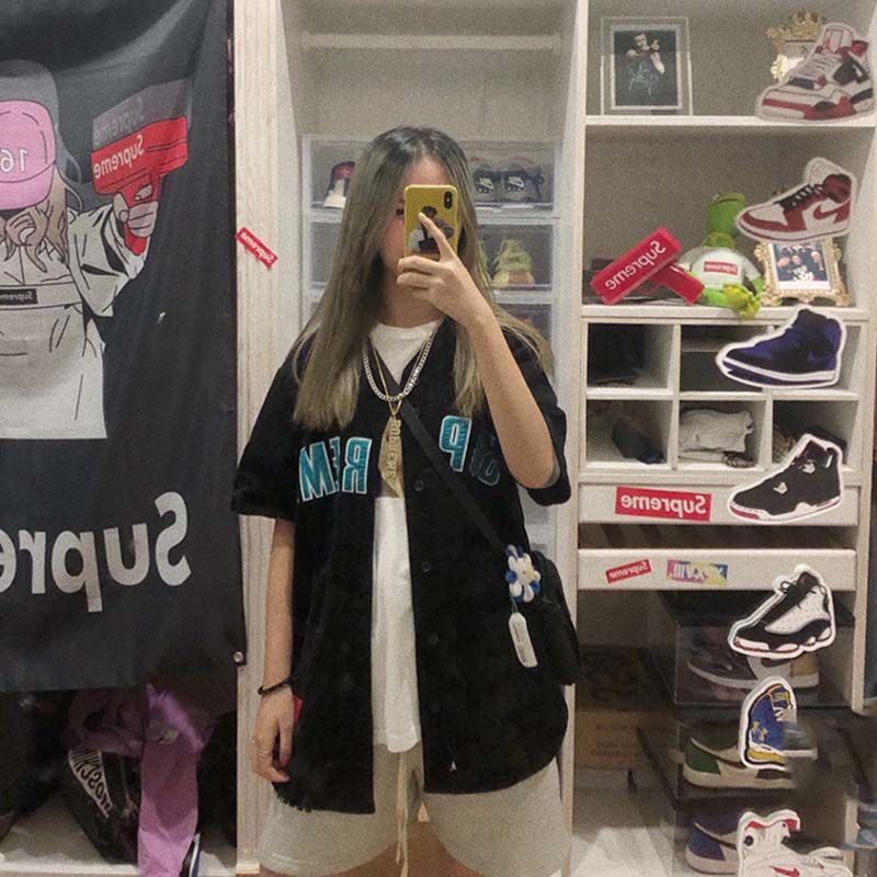 Áo Khoác Bóng Chày Ngắn Tay Thêu Chữ Phong Cách Hàn Quốc Cho Nam Nữ