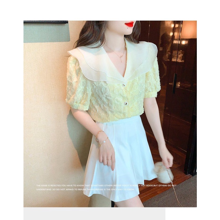 Áo Sơ Mi Chiffon Cổ Búp Bê Tay Ngắn Thời Trang Mùa Hè Dành Cho Nữ