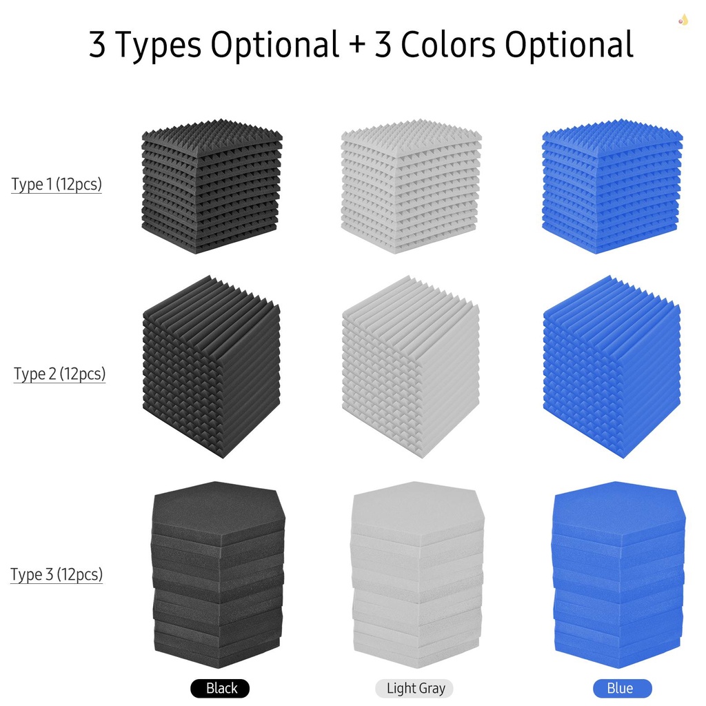 Bộ 12 Miếng Xốp Cách Âm Gắn Trần Nhà 12 * 10 * 1in