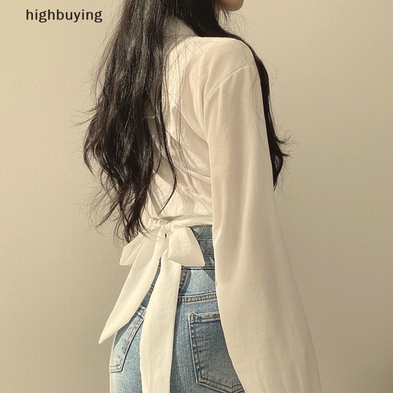 Áo Kiểu Nữ Tay Dài Cổ Chữ V Màu Sắc Thanh Lịch