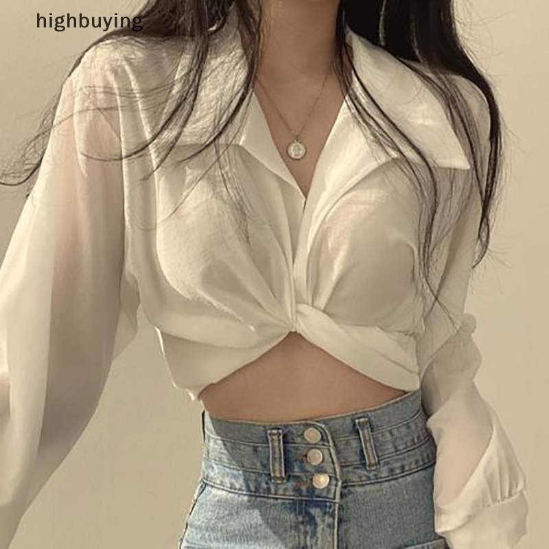 Áo Kiểu Nữ Tay Dài Cổ Chữ V Màu Sắc Thanh Lịch