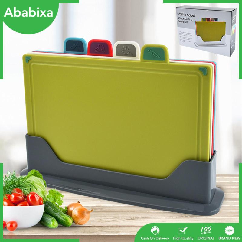 Set 4 Thớt Cắt Thực Phẩm Chống Trượt Kèm Giá Đỡ Tiện Dụng Cho Nhà Bếp