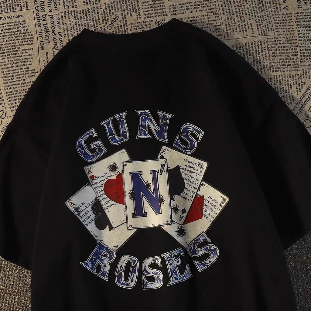 Áo Thun Ngắn Tay Dáng Rộng In Hình Lá Bài Poker Thời Trang Mùa Hè Dành Cho Nam