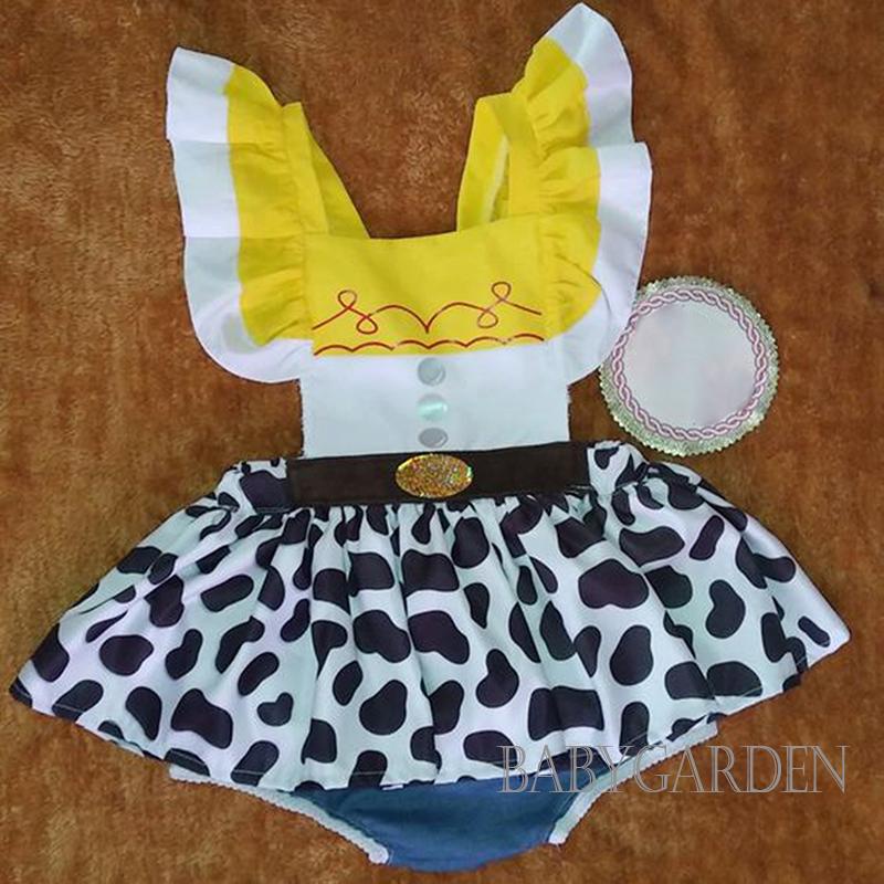 Áo Liền Quần Chữ A Tay Bay Cổ Vuông In Họa Tiết Bò Sữa Dành Cho Bé Gái 0-24 Tháng Tuổi