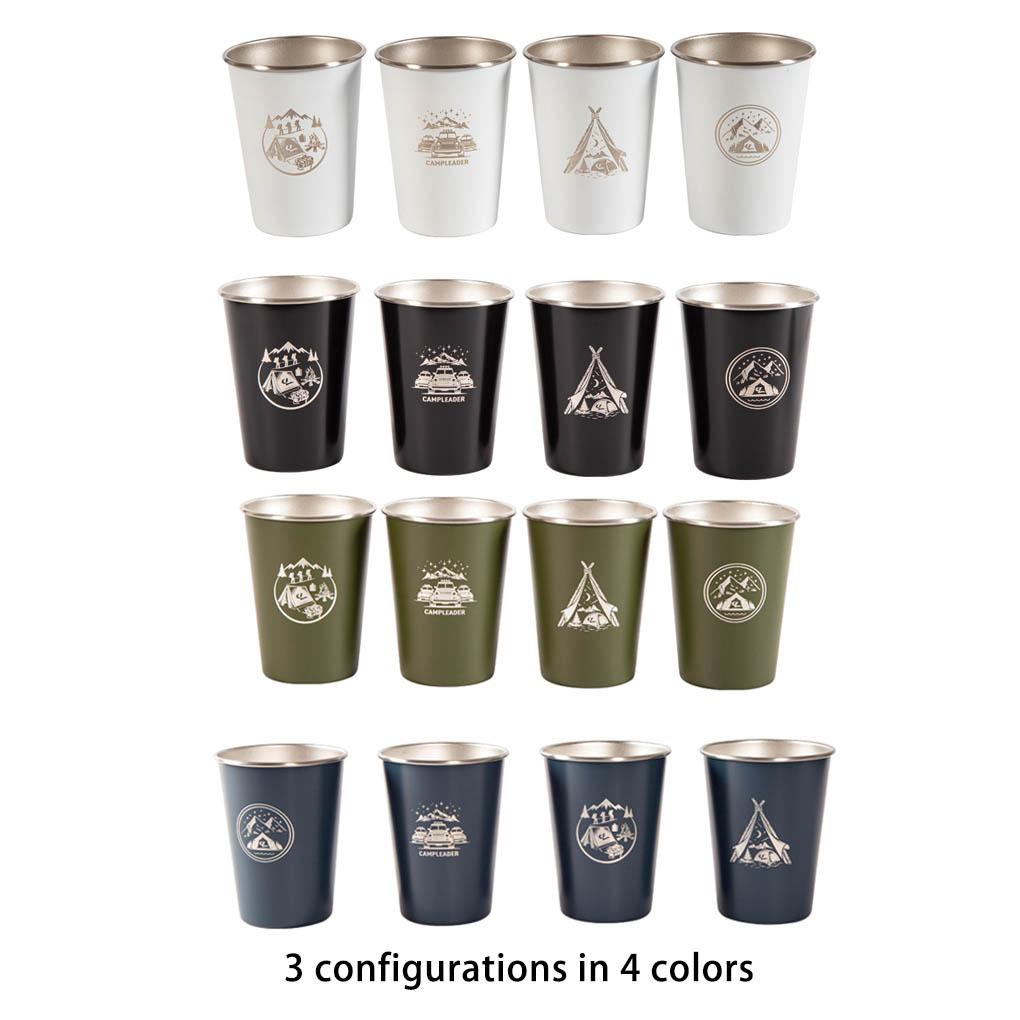 Bộ 4 Cốc Uống Rượu / Bia 350ML Bằng Thép Không Gỉ In Họa Tiết Tiện Dụng Mang Theo Du Lịch / Cắm Trại