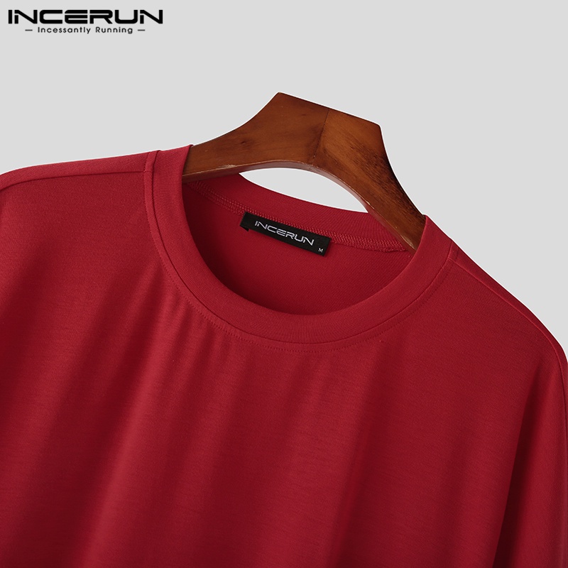 Áo thun INCERUN ngắn tay phối màu trắng đen cá tính cho nam