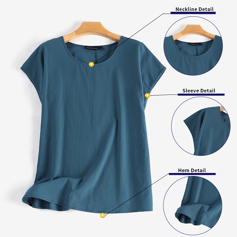 Zanzea Áo Kiểu Nữ Tay Ngắn Cổ Tròn Thời Trang Vintage