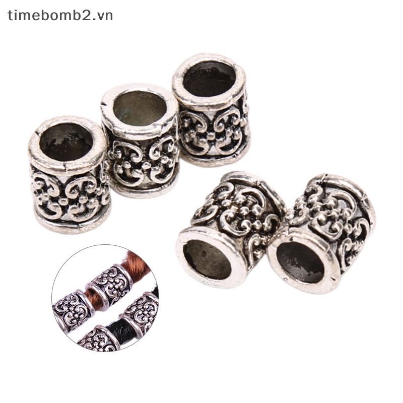{Timebomb} Set 5 Dây Buộc Tóc Bện Hạt Cườm Bằng Hợp Kim Viking Cổ Điển Mới