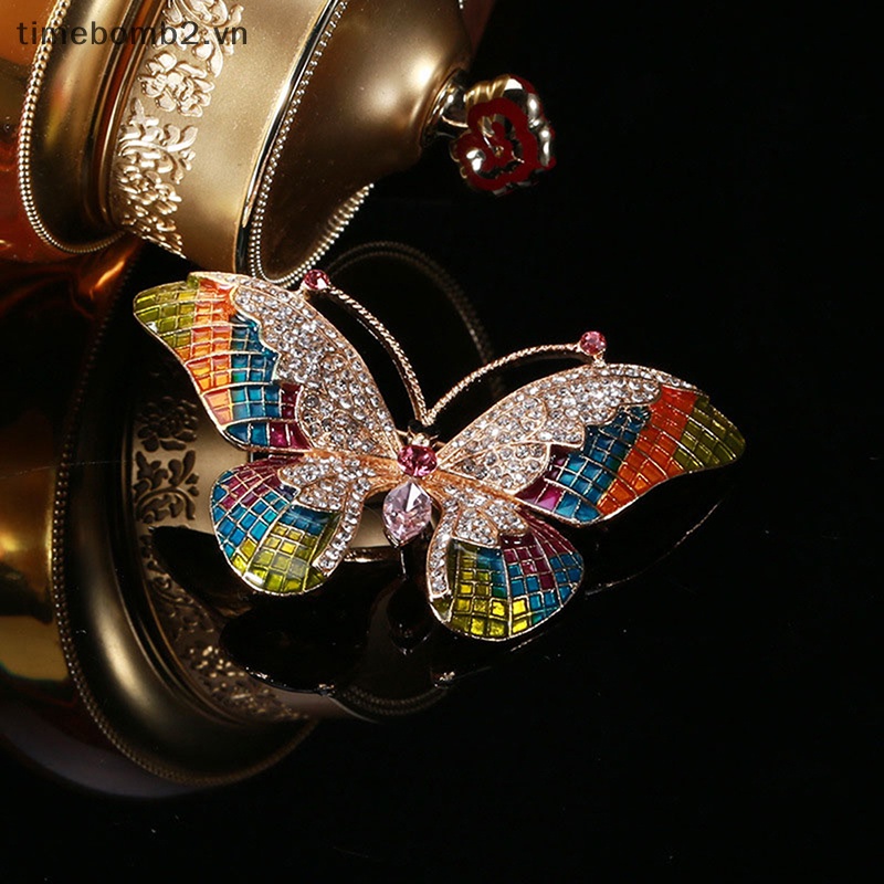 {Timebomb} Trâm Cài Áo Hình Bướm Tráng Men Đính Đá Cho Nữ.