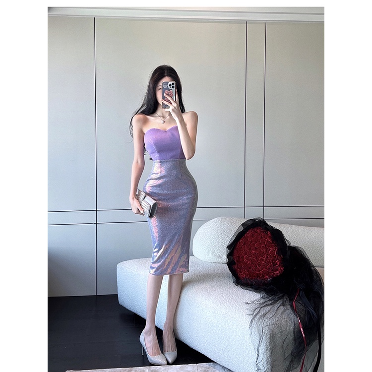 Đầm Ôm Dáng Đính Kim Sa Lấp Lánh Phong Cách Nổi Tiếng Cho Nữ