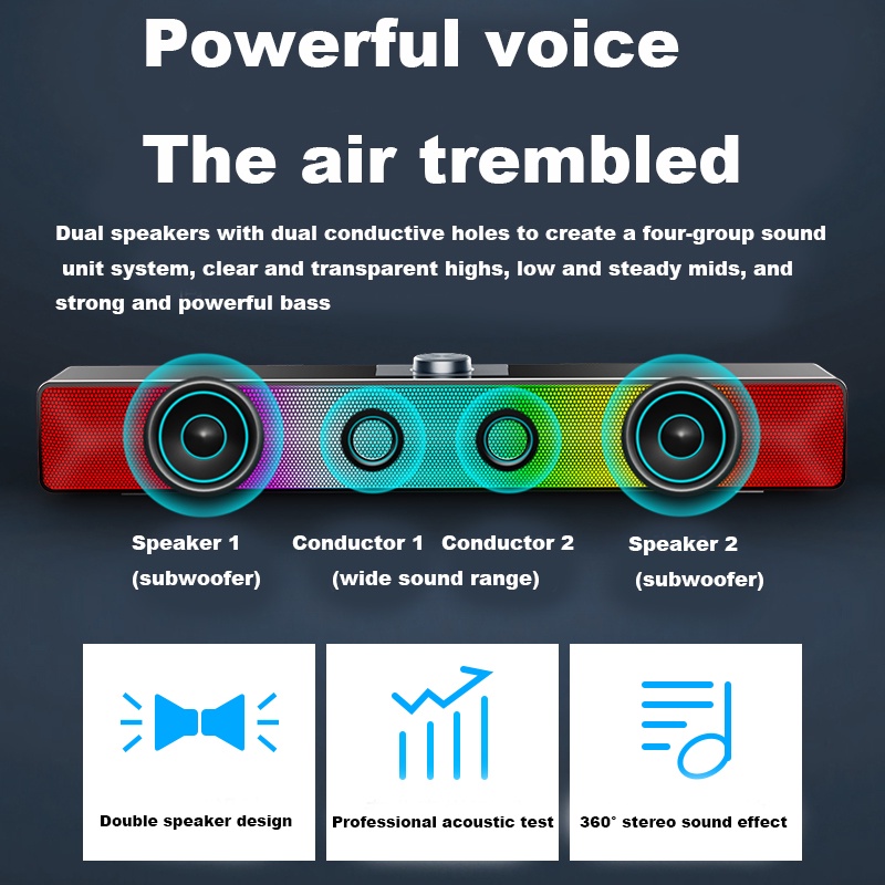 Loa Âm Thanh Vòm Siêu Trầm Có Đèn LED Kết Nối Bluetooth USB Cho PC Laptop Điện Thoại Máy Tính Bảng MP3